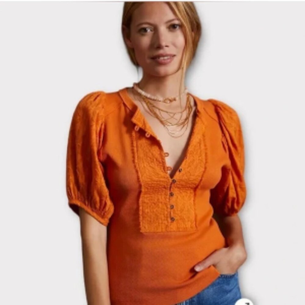 Pilcro Puff Sleeve Henley - L